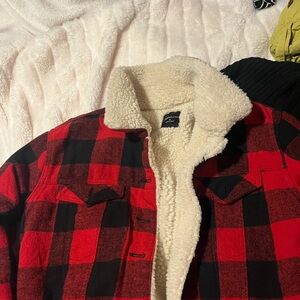 Red and Black Plaid Sherpa Jacket